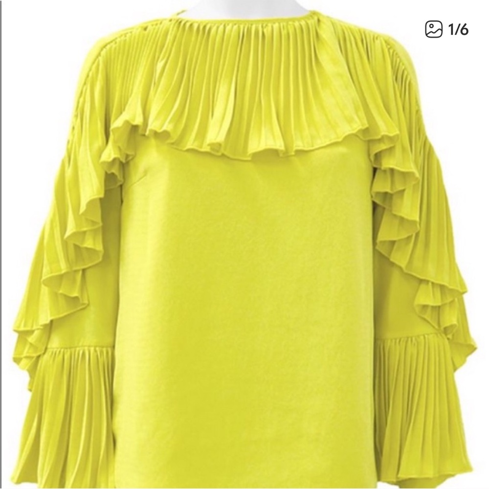 0150 Gracia Long Sleeve Ruffle Blouse yellow sz L